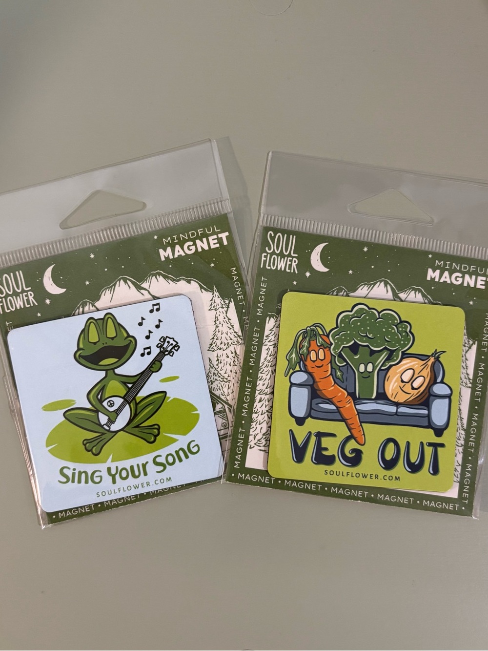 Soul Flower Green Frog & Veg Out Square Magnet Set